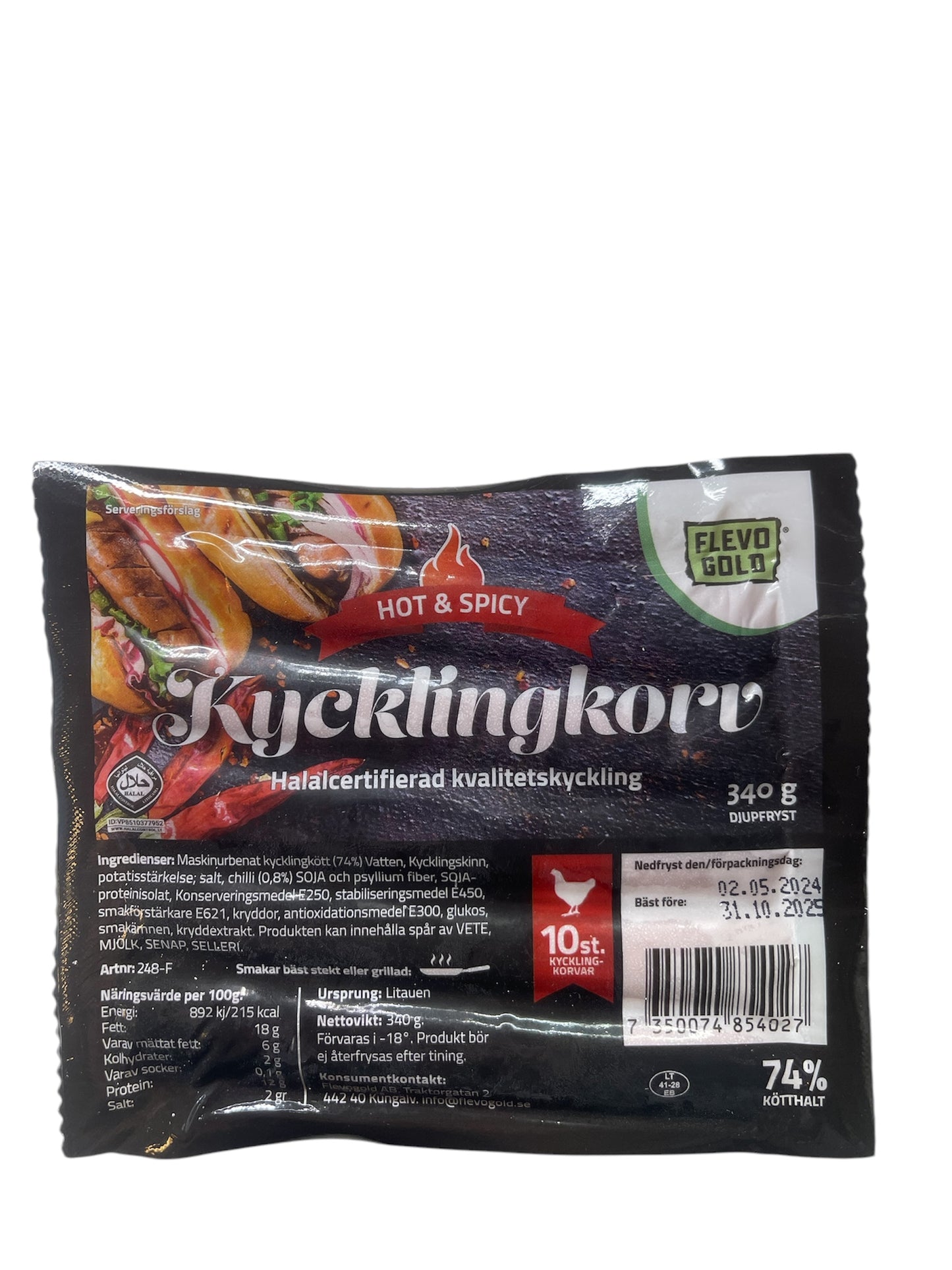 Kycklingkorv chicken spicy hot dog 340g