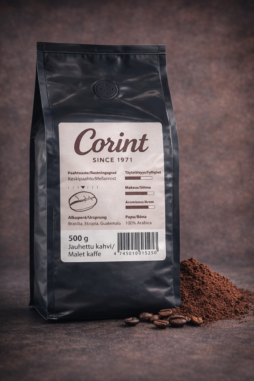Corint-kahvi – Jauhettu 100 % Arabica -kahvi (500 g)