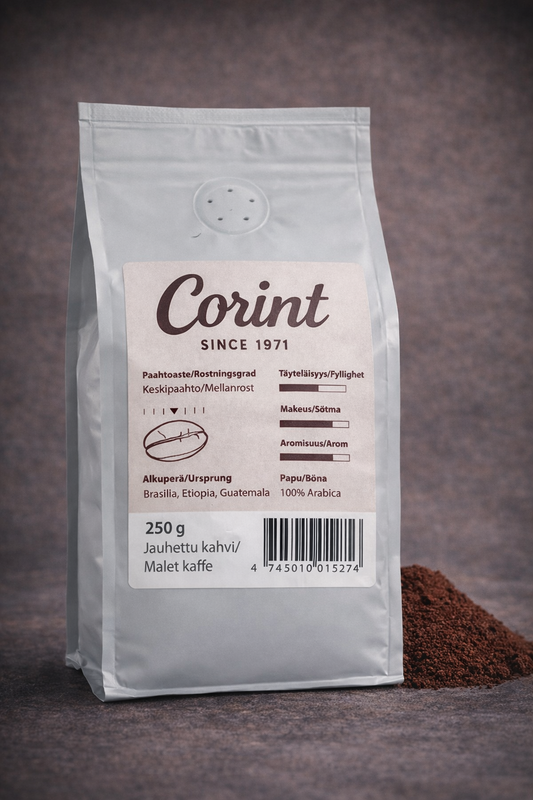 Corint-kahvi – Jauhettu 100 % Arabica -kahvi (250 g)